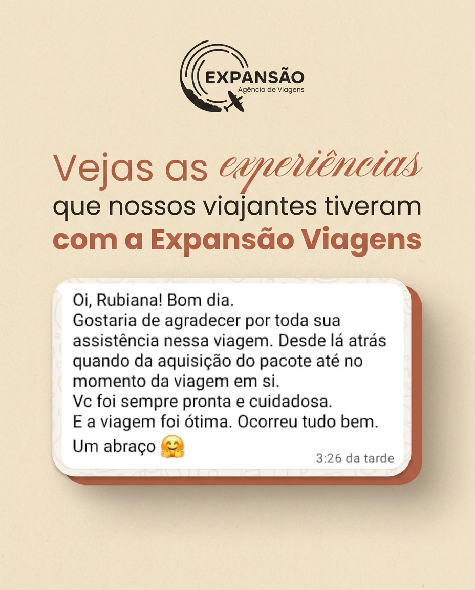 Arte com mensagem de cliente sobre experiência com a Agência Expansão