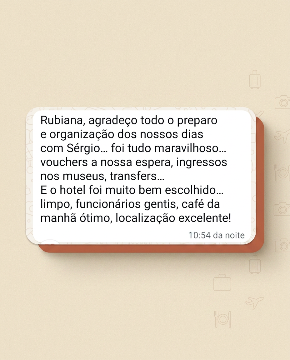 Arte com mensagem de agradecimento sobre organização e preparo da viagem